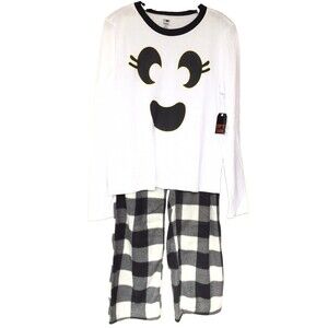 Snooze Button Women’s Pajamas Halloween Ghost Plaid Print 2 Piece Set Size S New